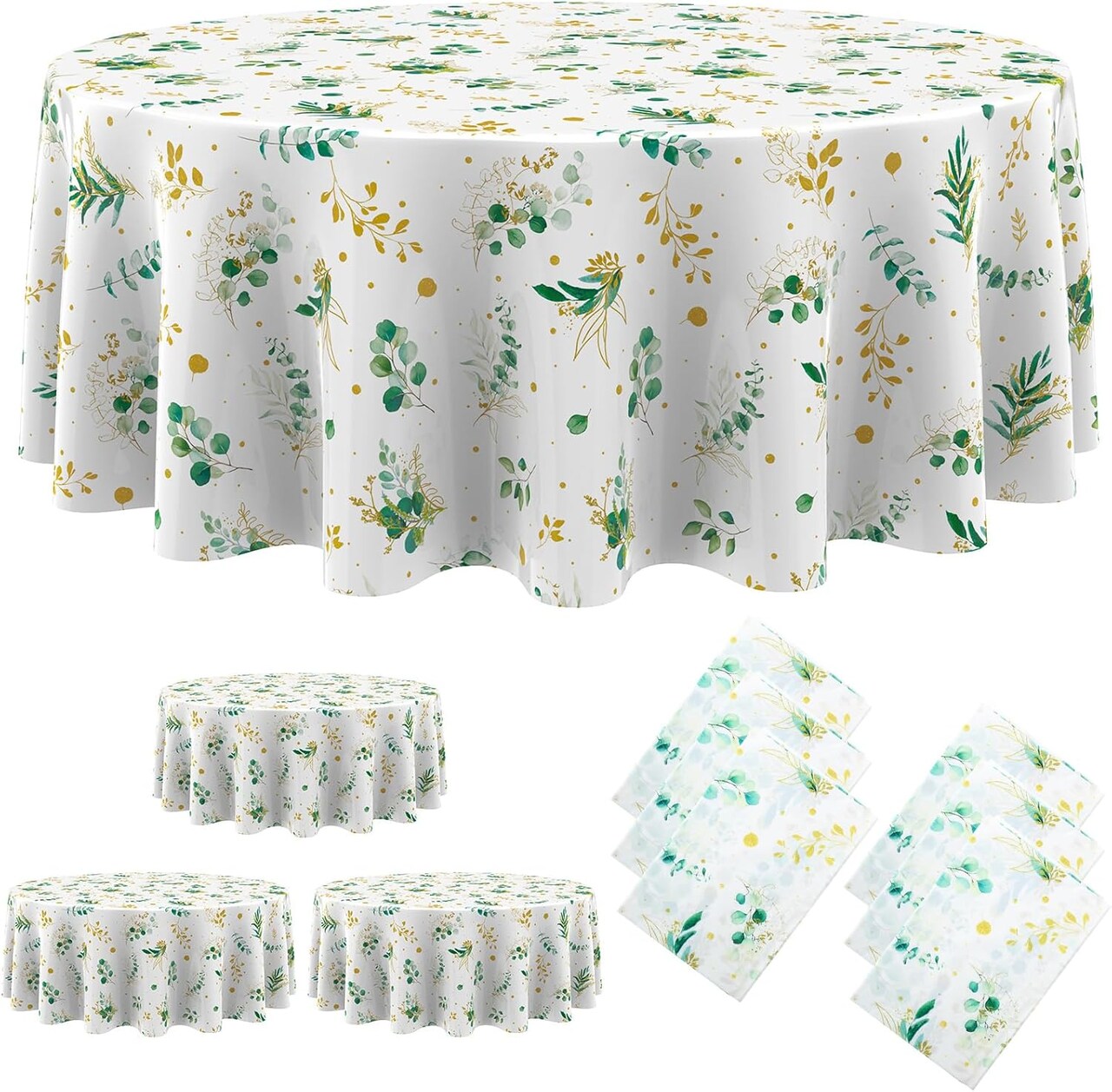 6 Pcs Eucalyptus Leaf Tablecloth 84 Inch Luau Hawaii Green Disposable Plant Plastic Round Table Cover